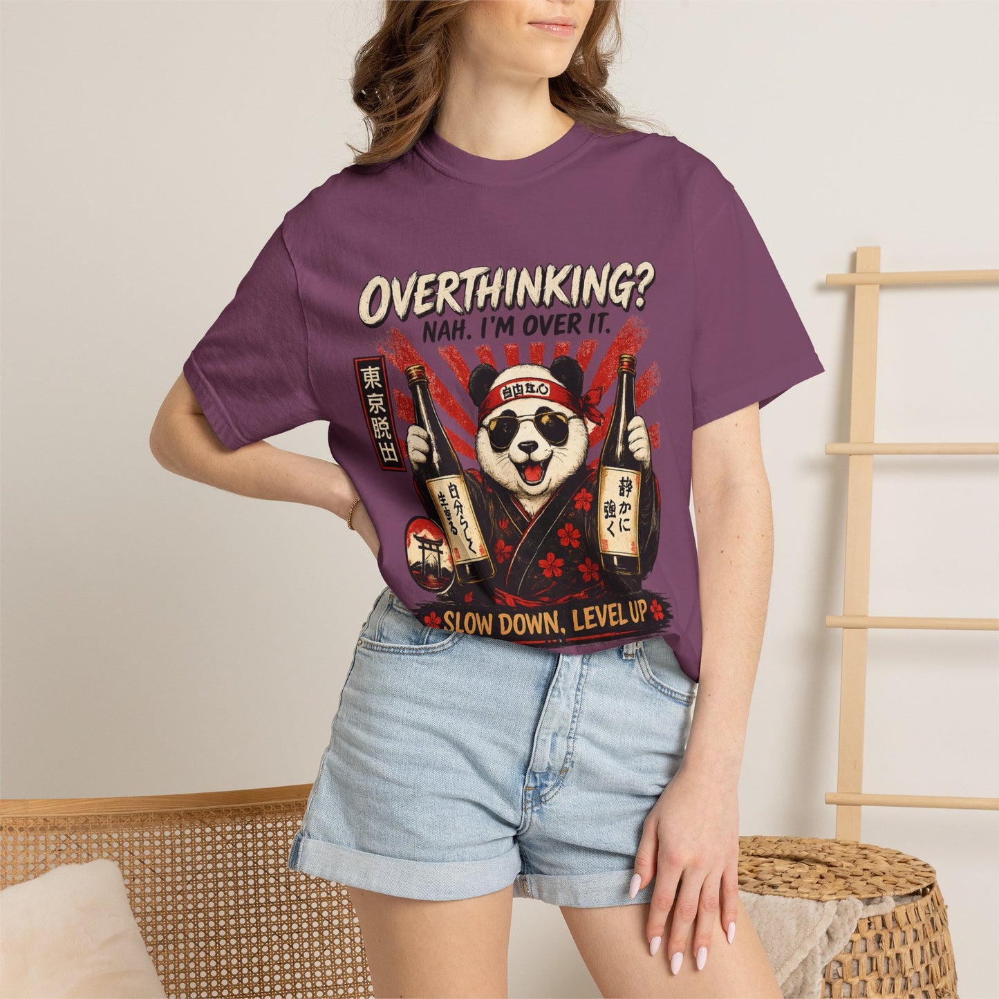 Overthinking Panda Japanese Graphic T-Shirt