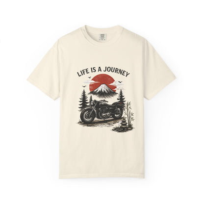 Life Is a Journey T-Shirt – Vintage Motorcycle Graphic Tee, Japanese Mount Fuji Design, Biker Streetwear Shirt”