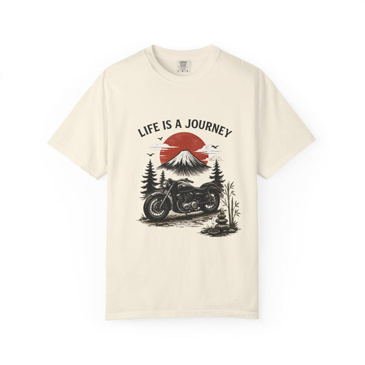 Life Is a Journey T-Shirt – Vintage Motorcycle Graphic Tee, Japanese Mount Fuji Design, Biker Streetwear Shirt”