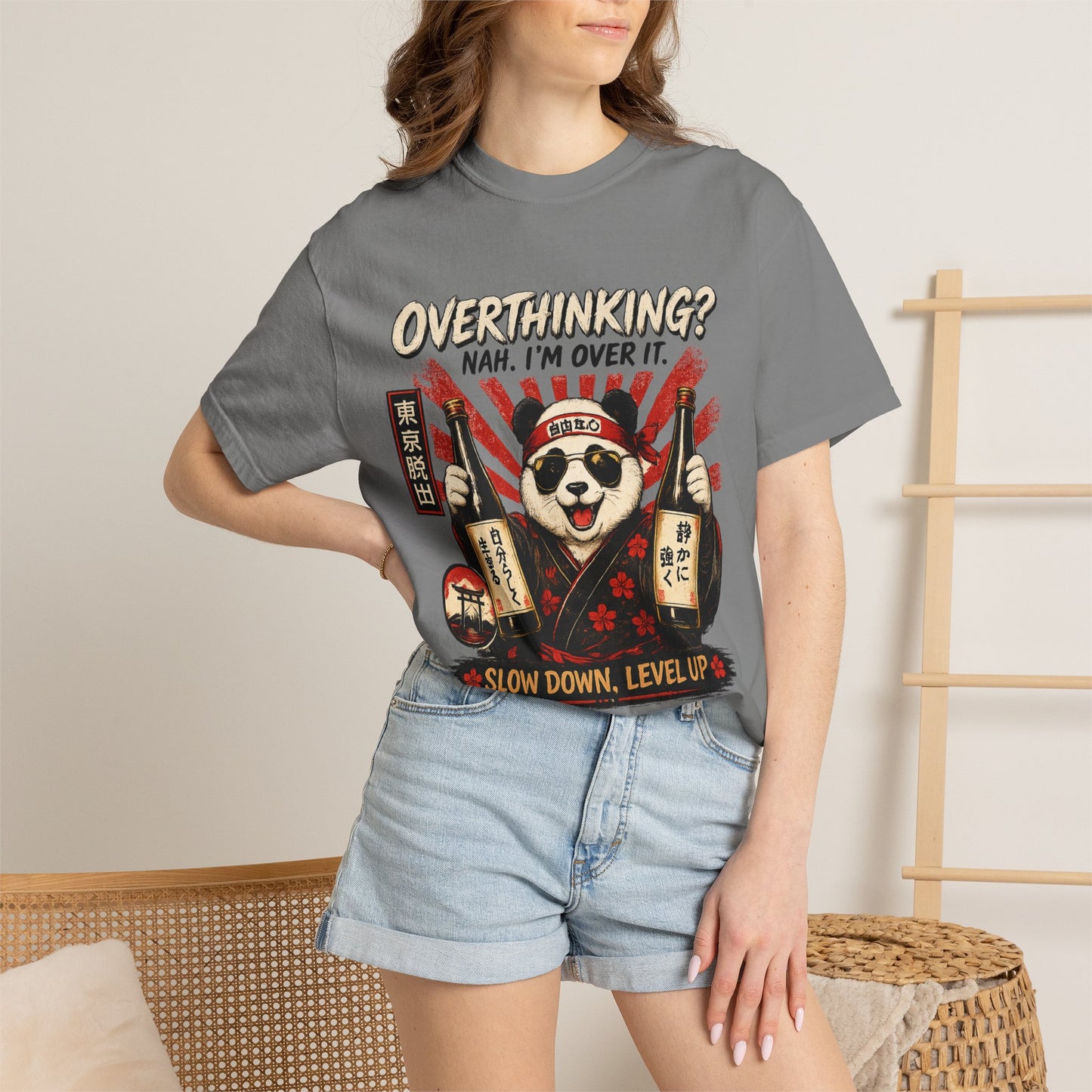 Overthinking Panda Japanese Graphic T-Shirt