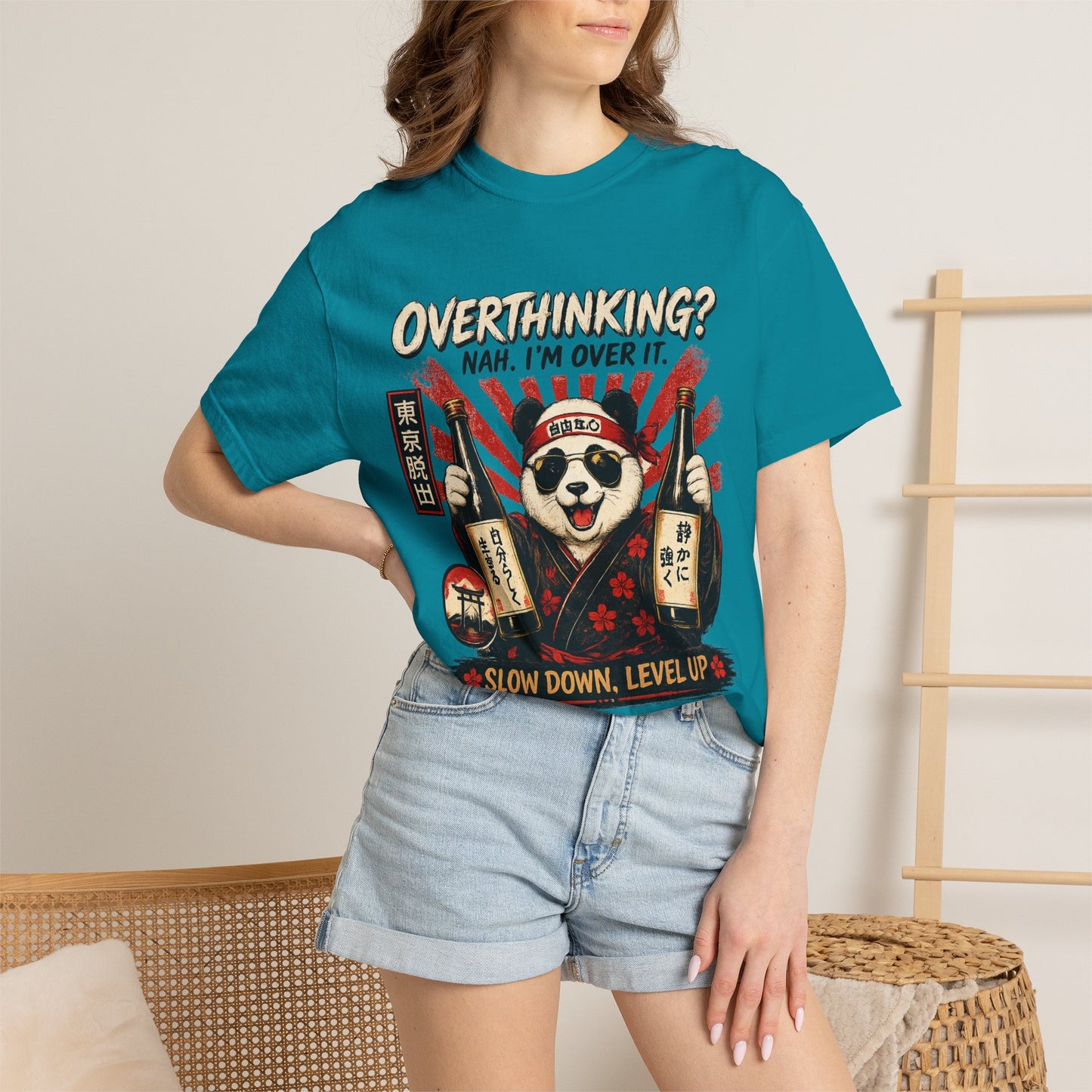 Overthinking Panda Japanese Graphic T-Shirt