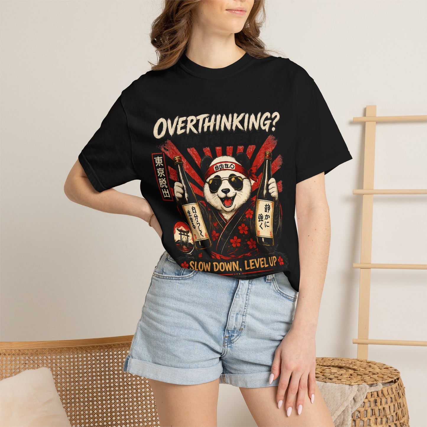 Overthinking Panda Japanese Graphic T-Shirt