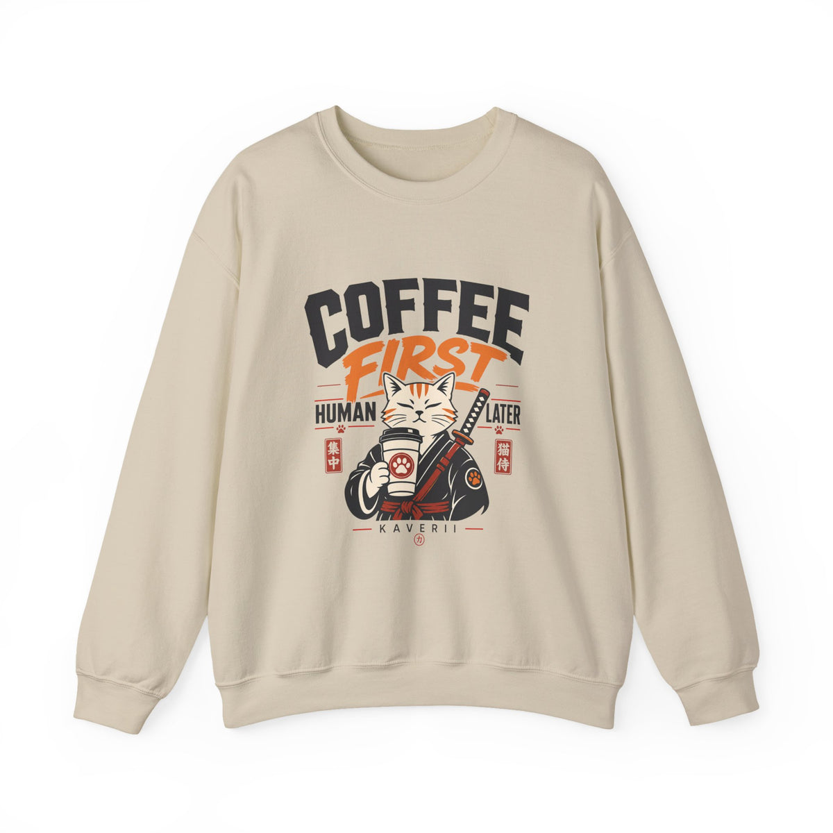 Coffee First Human Later Cat Samurai Graphic Tee