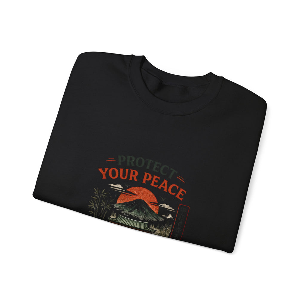 “Protect Your Peace Sweatshirt – Zen Temple Graphic Tee, Calm Mind Japanese Aesthetic Shirt”