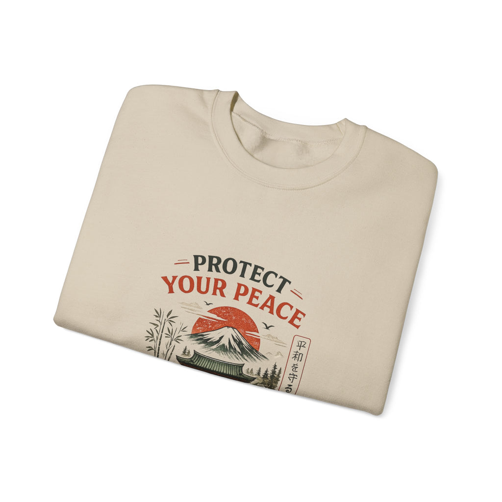 “Protect Your Peace Sweatshirt – Zen Temple Graphic Tee, Calm Mind Japanese Aesthetic Shirt”