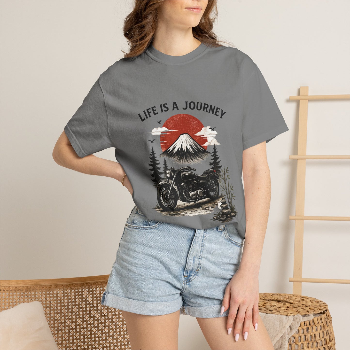 Life Is a Journey T-Shirt – Vintage Motorcycle Graphic Tee, Japanese Mount Fuji Design, Biker Streetwear Shirt”