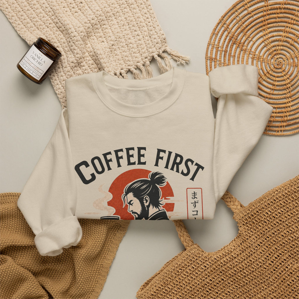 Coffee First Then Conquer Inspirational Coffee Lover Sweatshirt