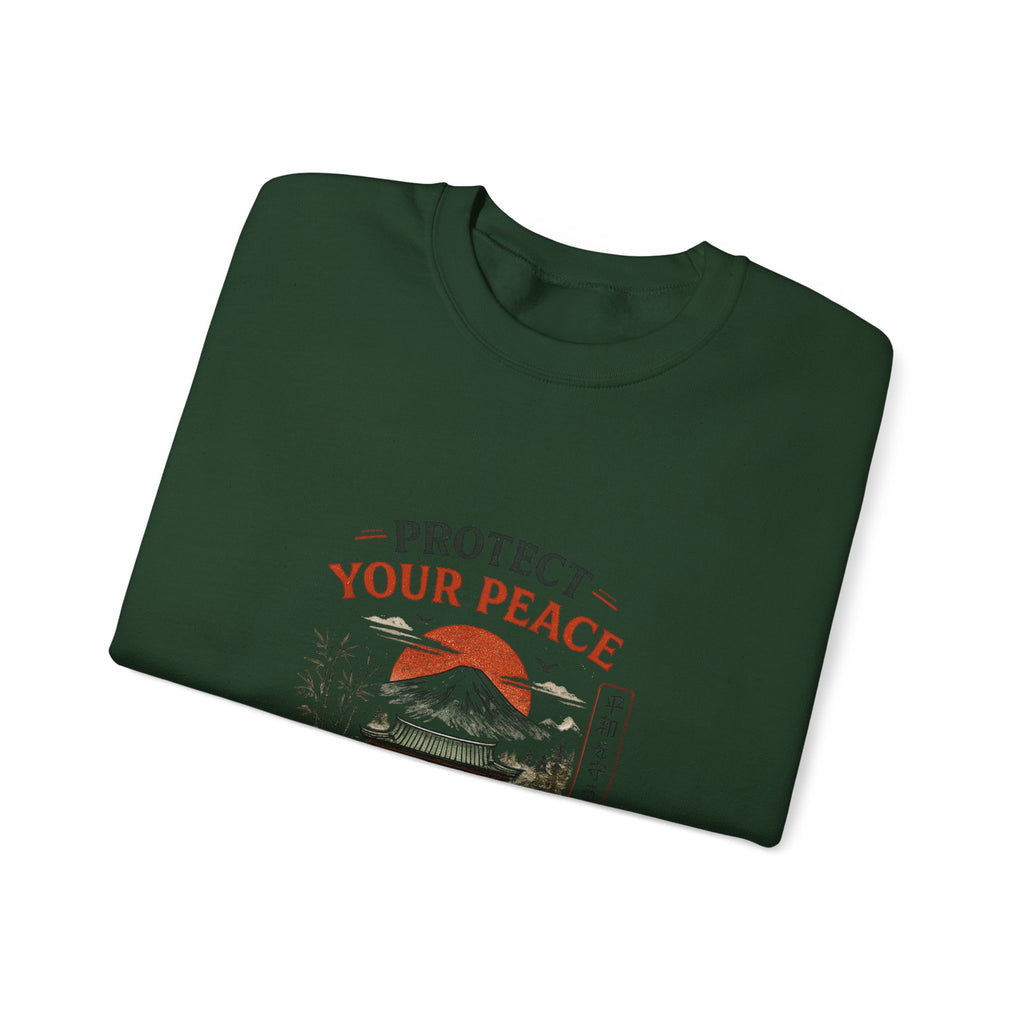 “Protect Your Peace Sweatshirt – Zen Temple Graphic Tee, Calm Mind Japanese Aesthetic Shirt”