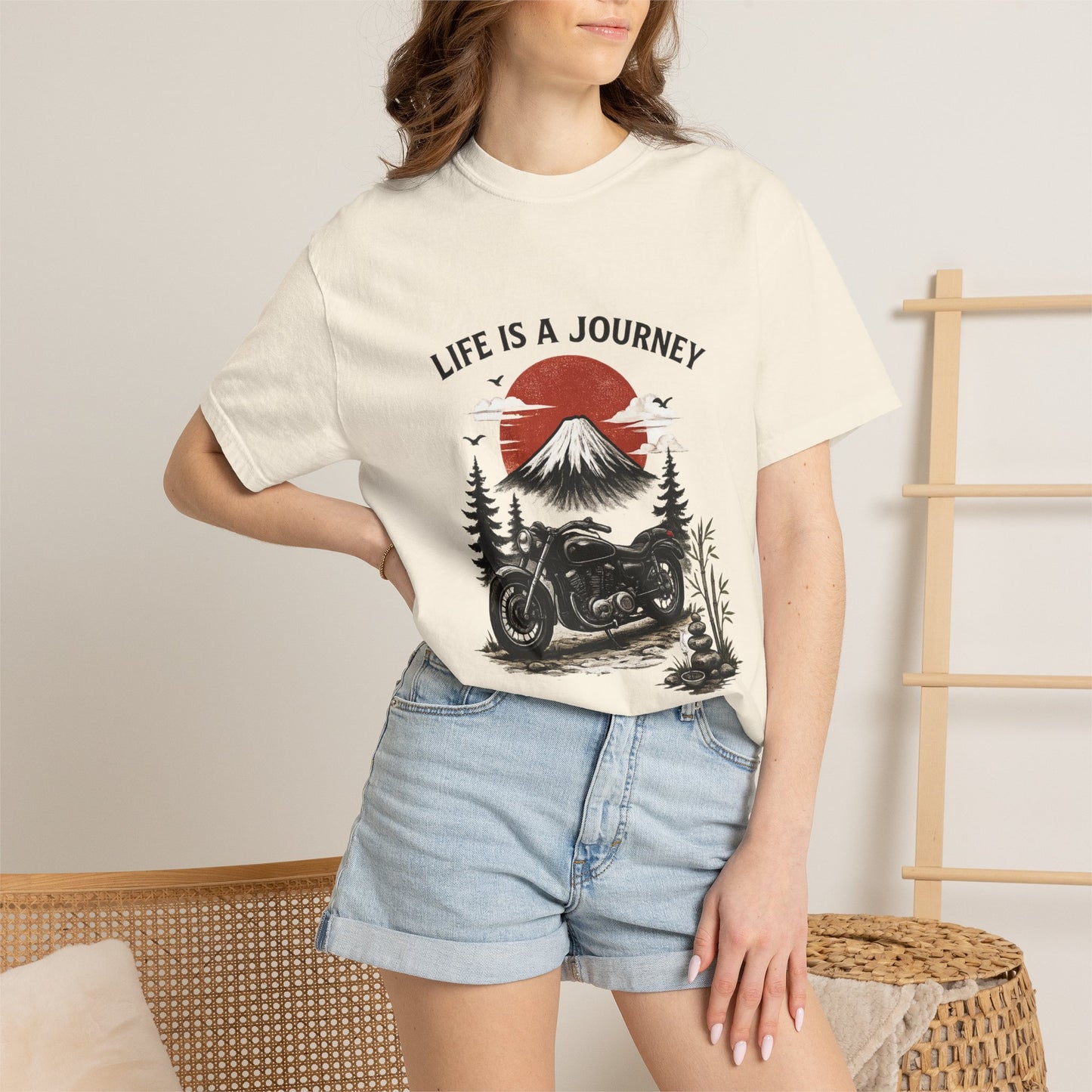 Life Is a Journey T-Shirt – Vintage Motorcycle Graphic Tee, Japanese Mount Fuji Design, Biker Streetwear Shirt”