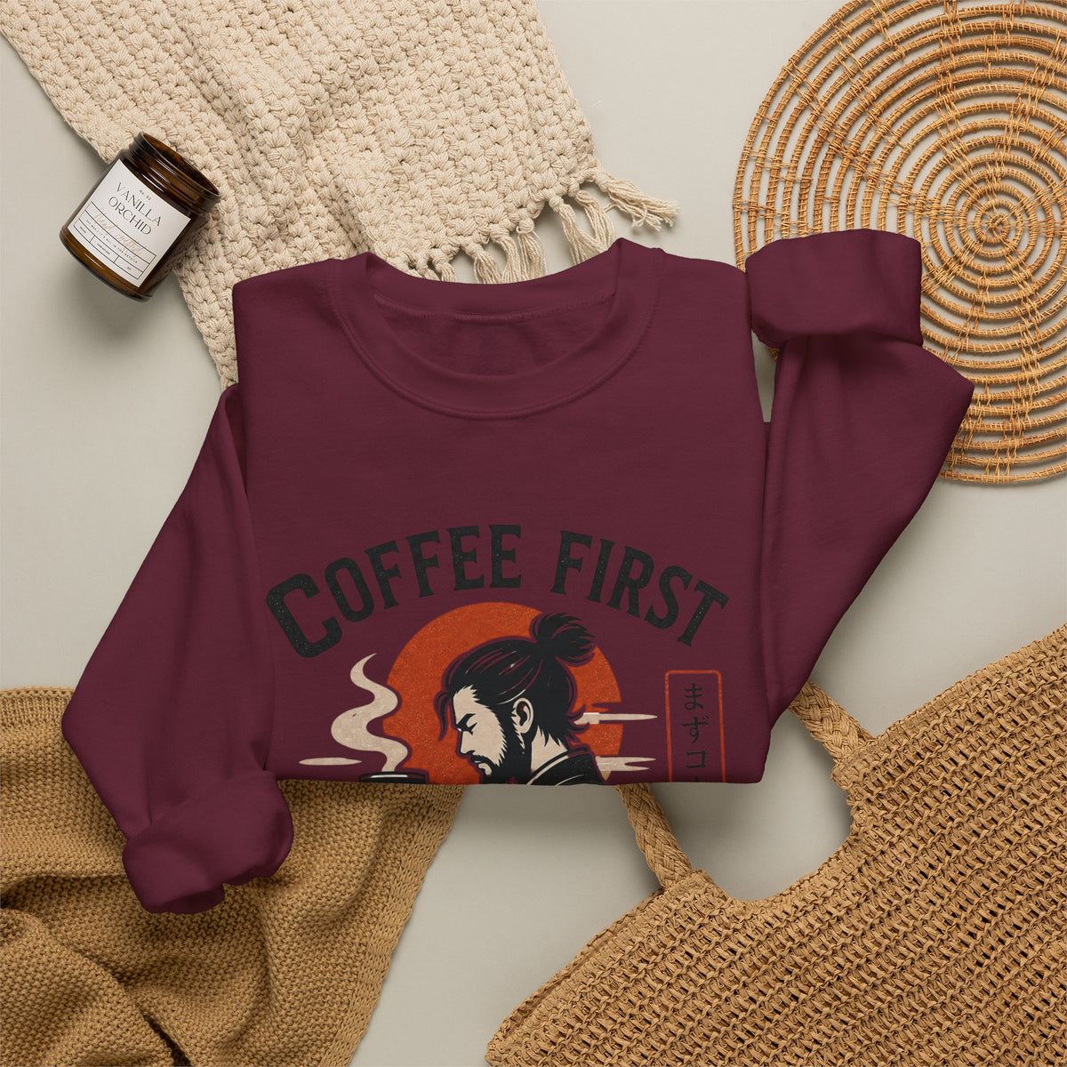 Coffee First Then Conquer Inspirational Coffee Lover Sweatshirt