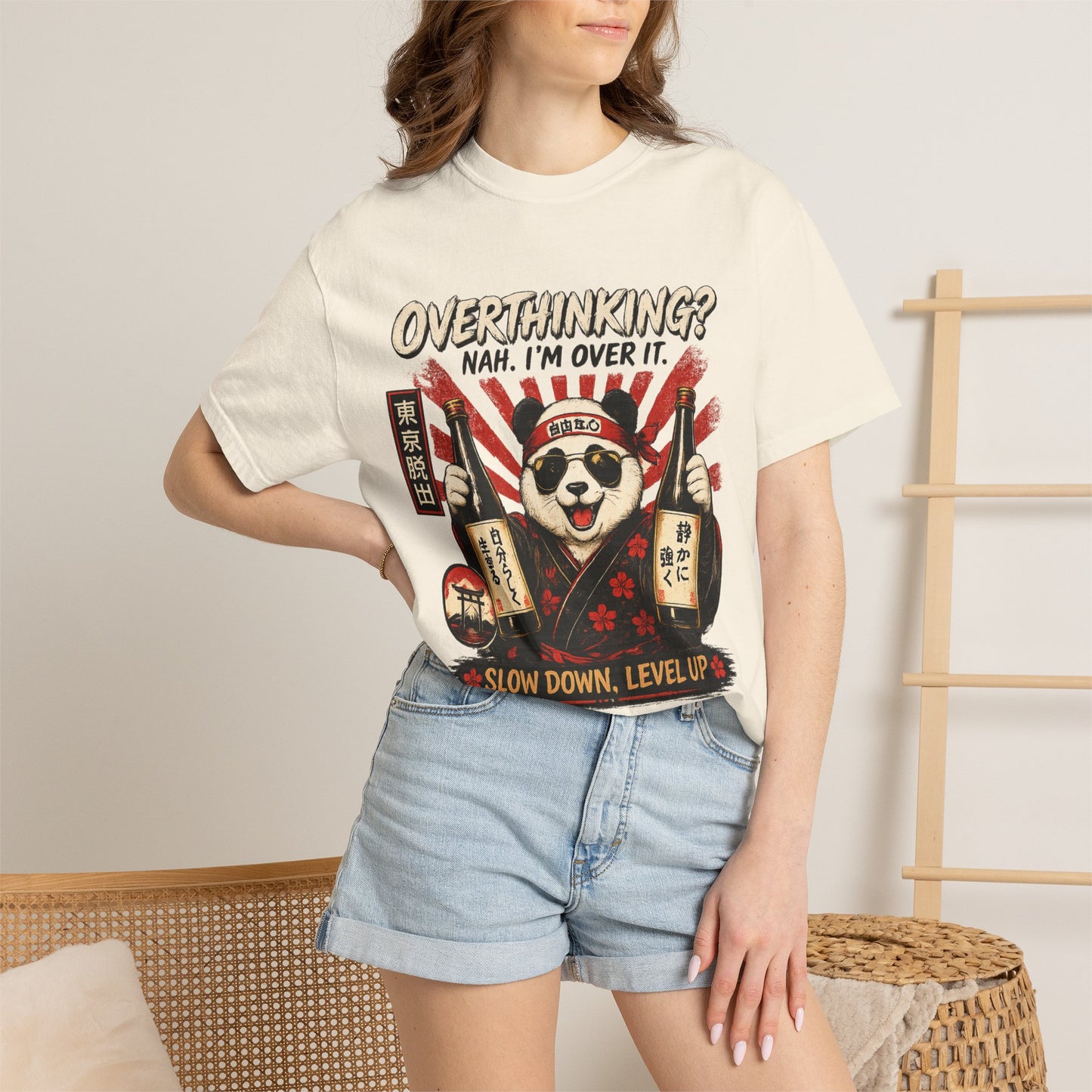 Overthinking Panda Japanese Graphic T-Shirt
