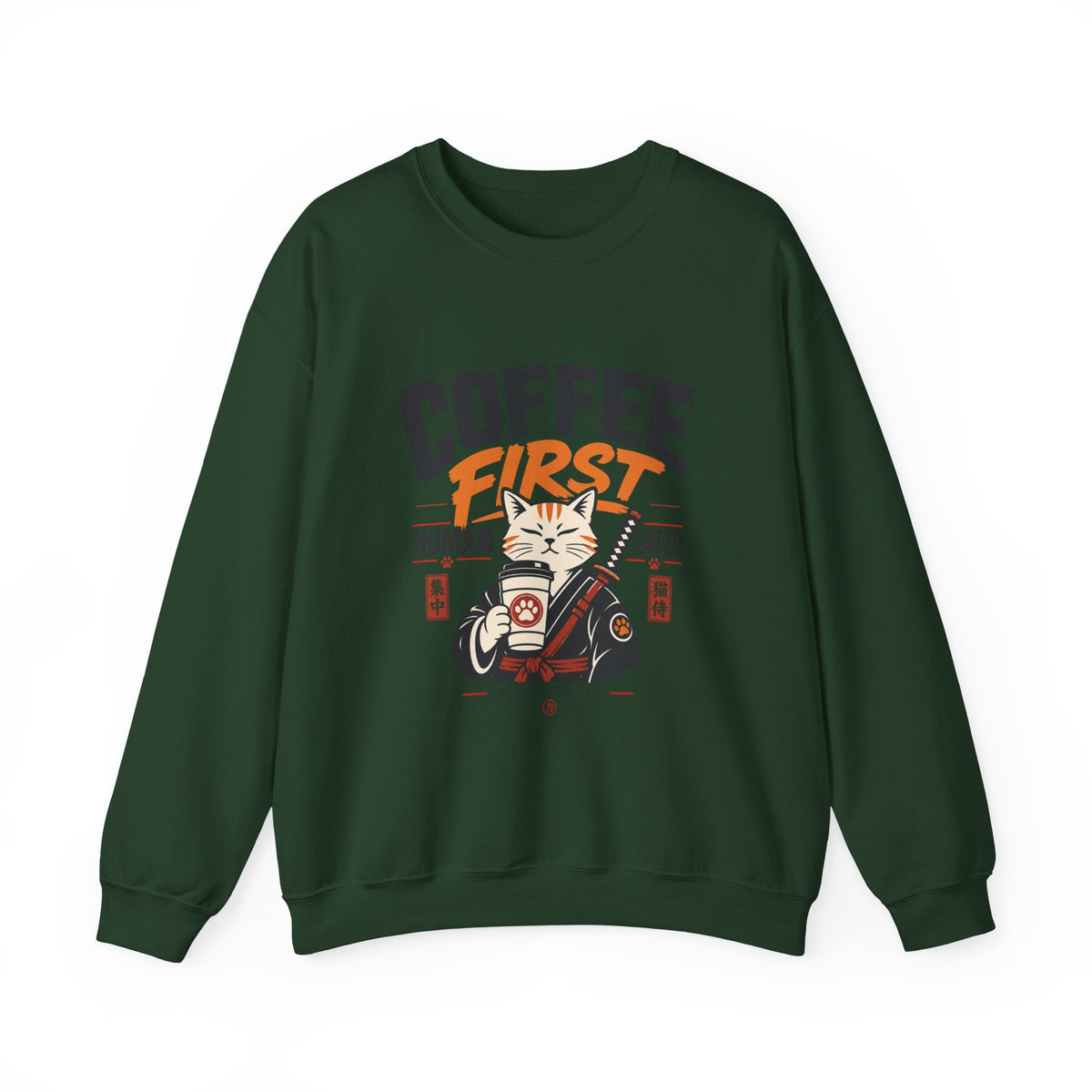 Coffee First Human Later Cat Samurai Graphic Tee