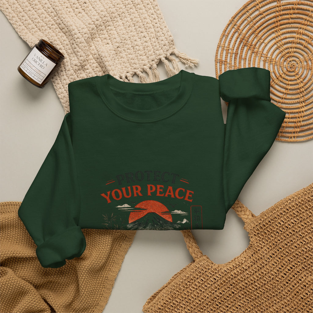 “Protect Your Peace Sweatshirt – Zen Temple Graphic Tee, Calm Mind Japanese Aesthetic Shirt”