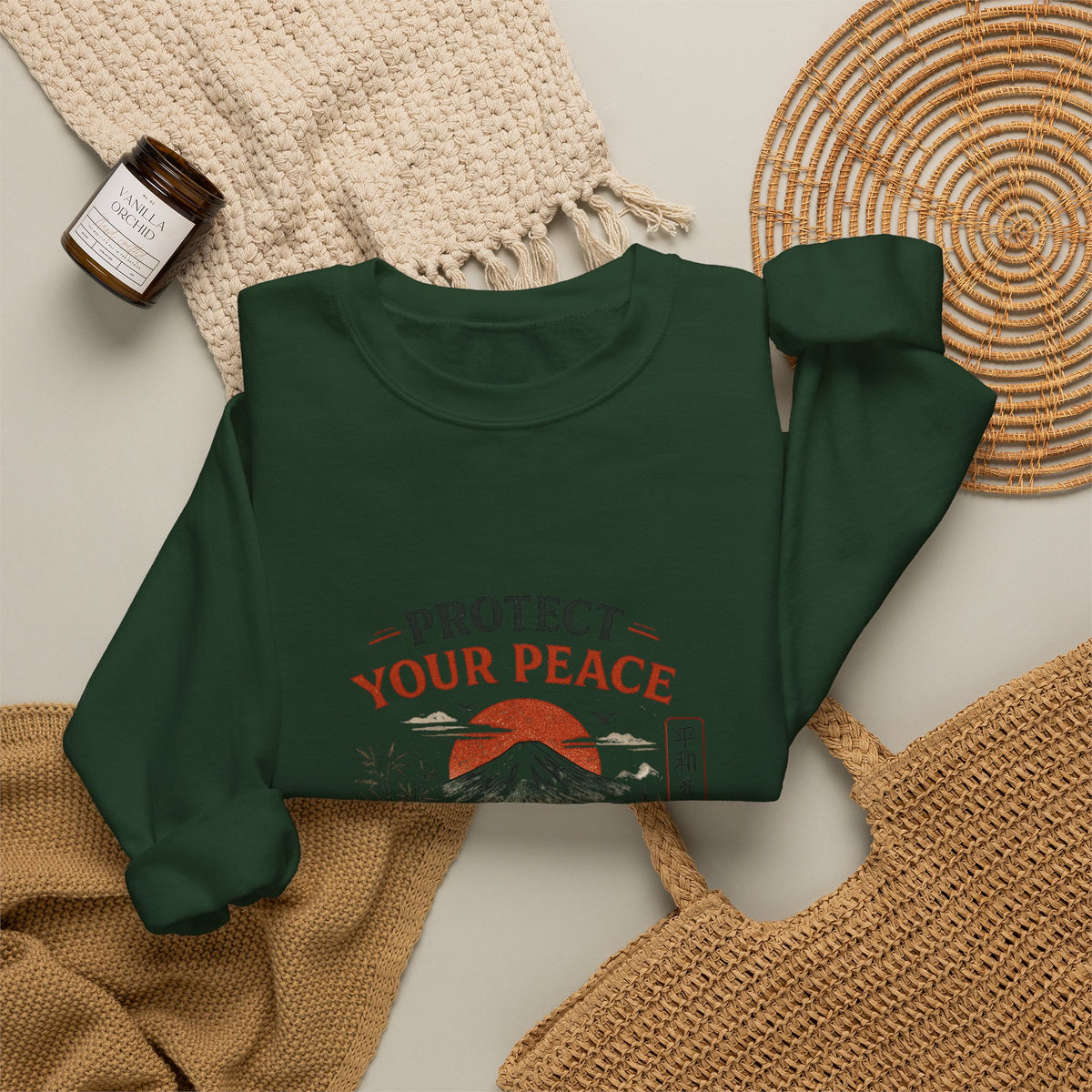 “Protect Your Peace Sweatshirt – Zen Temple Graphic Tee, Calm Mind Japanese Aesthetic Shirt”