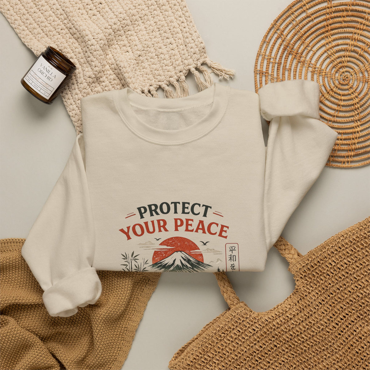 “Protect Your Peace Sweatshirt – Zen Temple Graphic Tee, Calm Mind Japanese Aesthetic Shirt”