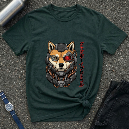Cyborg Shiba T-Shirt — Japanese Katakana 'Good Boy' Graphic Tee
