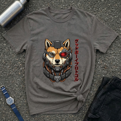 Cyborg Shiba T-Shirt — Japanese Katakana 'Good Boy' Graphic Tee