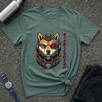 Cyborg Shiba T-Shirt — Japanese Katakana 'Good Boy' Graphic Tee