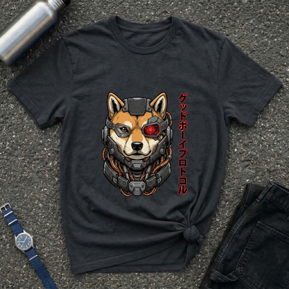 Cyborg Shiba T-Shirt — Japanese Katakana 'Good Boy' Graphic Tee