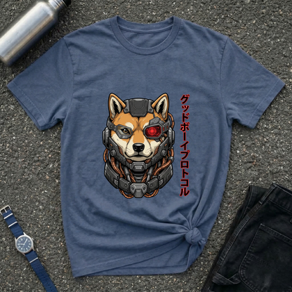 Cyborg Shiba T-Shirt — Japanese Katakana 'Good Boy' Graphic Tee