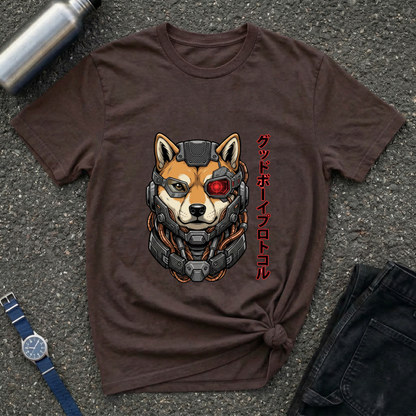 Cyborg Shiba T-Shirt — Japanese Katakana 'Good Boy' Graphic Tee