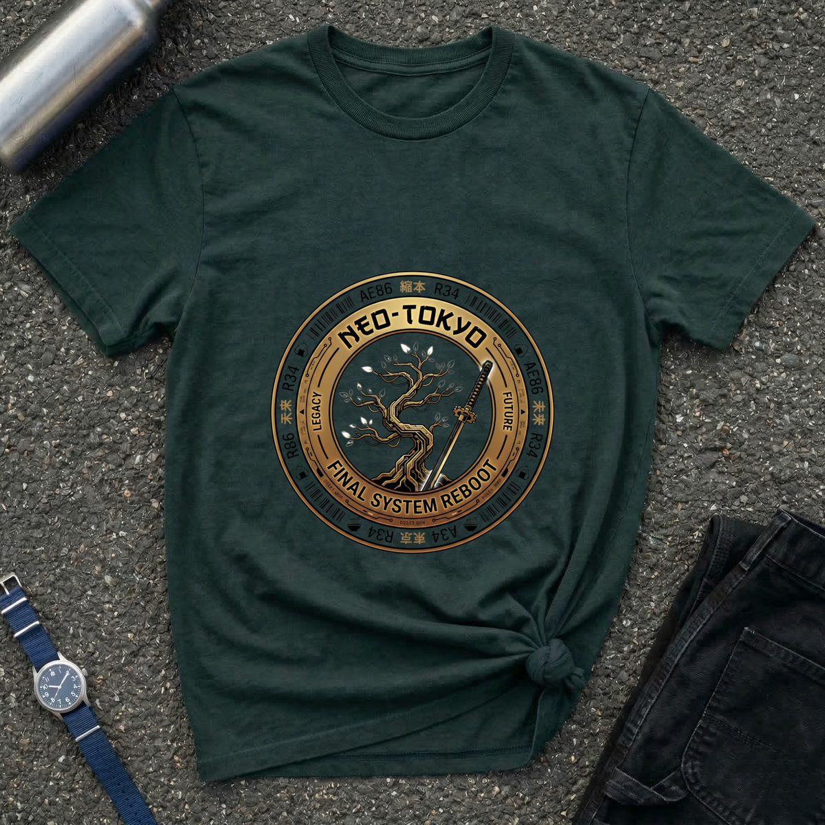 Neo-Tokyo Samurai Tee — Vintage Bonsai Sword Graphic