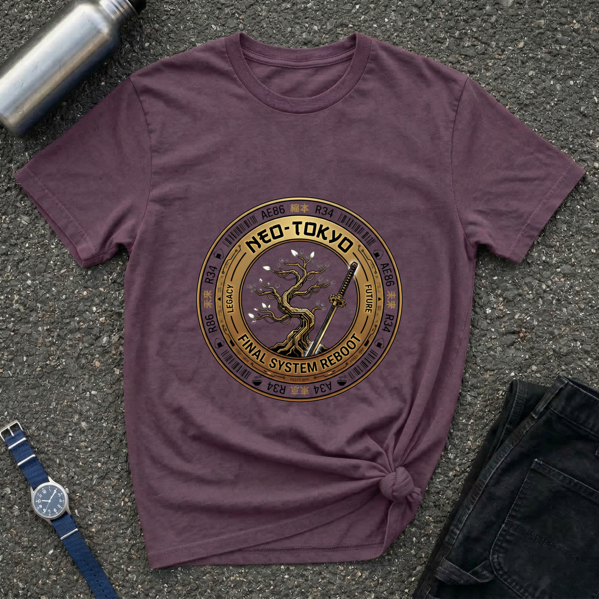 Neo-Tokyo Samurai Tee — Vintage Bonsai Sword Graphic