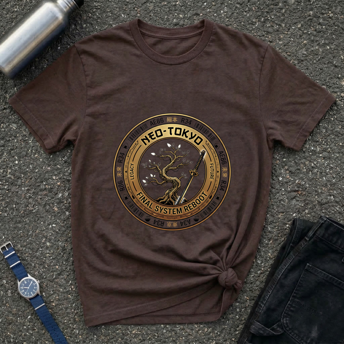 Neo-Tokyo Samurai Tee — Vintage Bonsai Sword Graphic