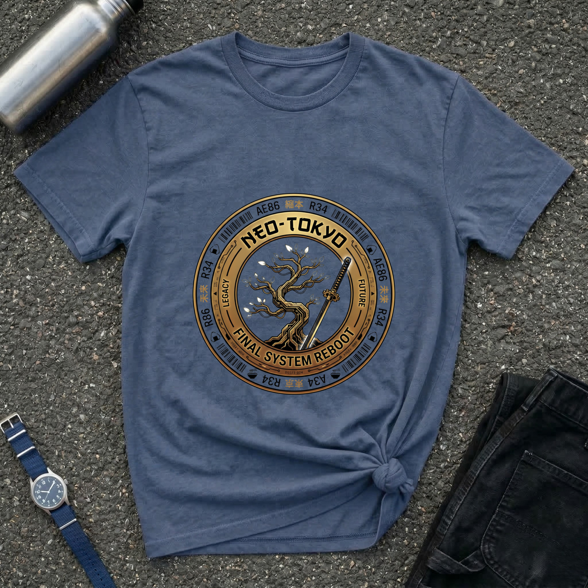 Neo-Tokyo Samurai Tee — Vintage Bonsai Sword Graphic
