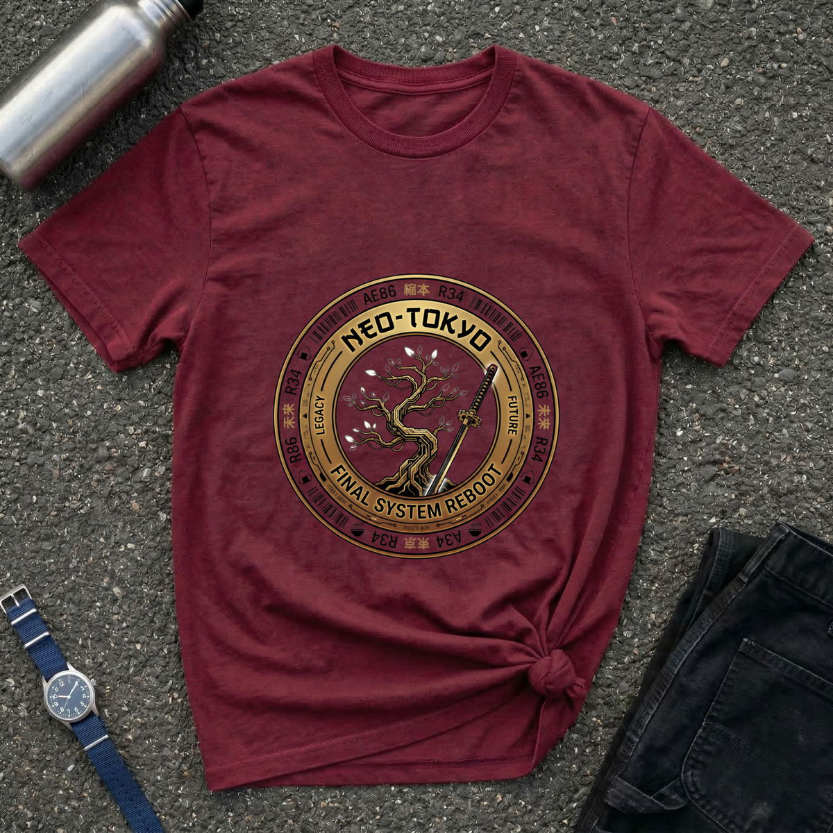 Neo-Tokyo Samurai Tee — Vintage Bonsai Sword Graphic