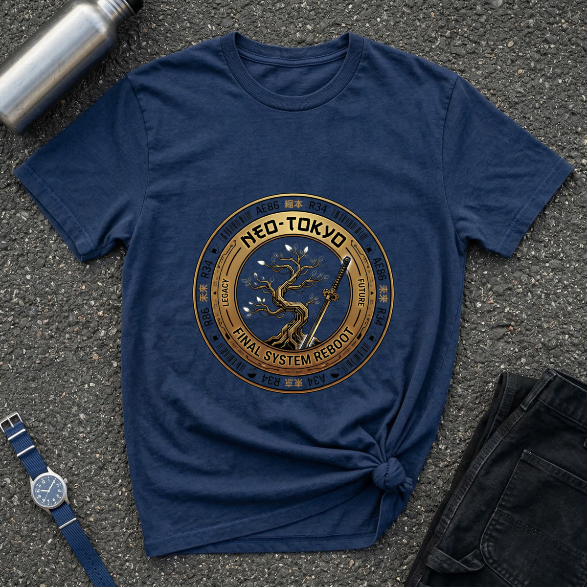 Neo-Tokyo Samurai Tee — Vintage Bonsai Sword Graphic