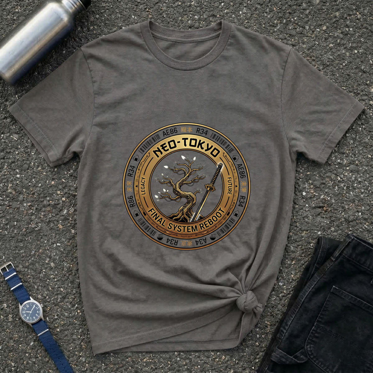 Neo-Tokyo Samurai Tee — Vintage Bonsai Sword Graphic