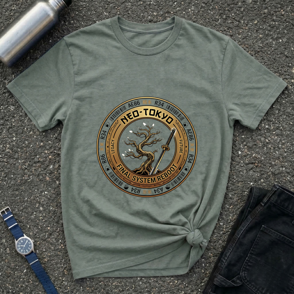 Neo-Tokyo Samurai Tee — Vintage Bonsai Sword Graphic