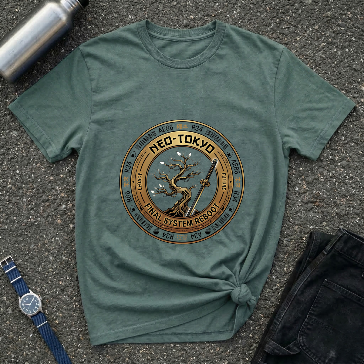 Neo-Tokyo Samurai Tee — Vintage Bonsai Sword Graphic