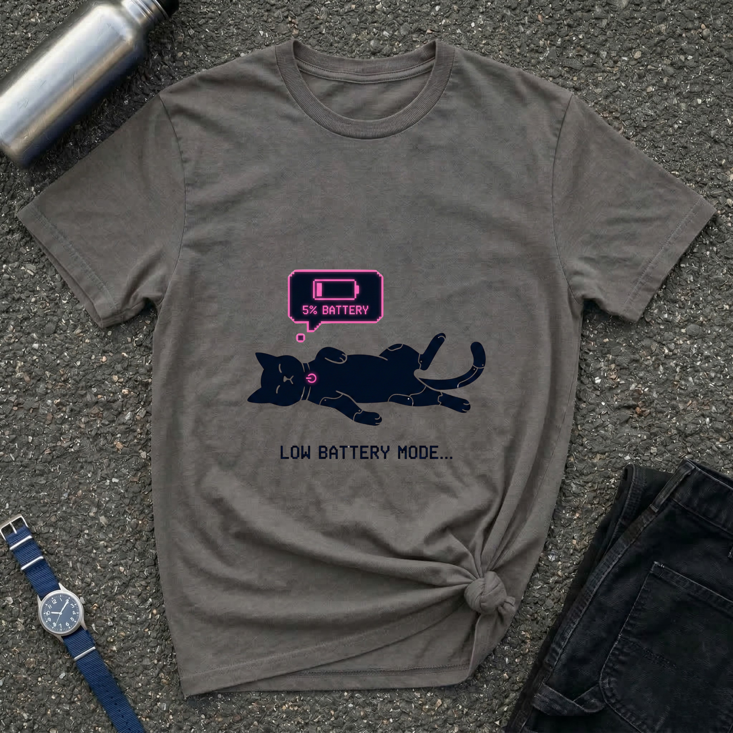 Low Battery Mode Cat T-Shirt
