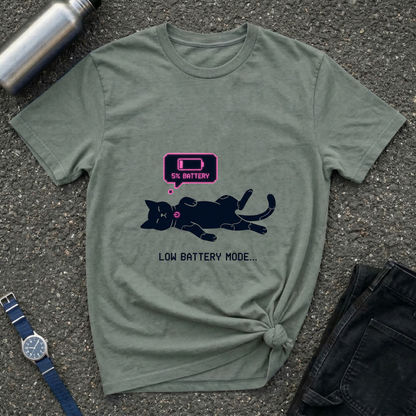 Low Battery Mode Cat T-Shirt