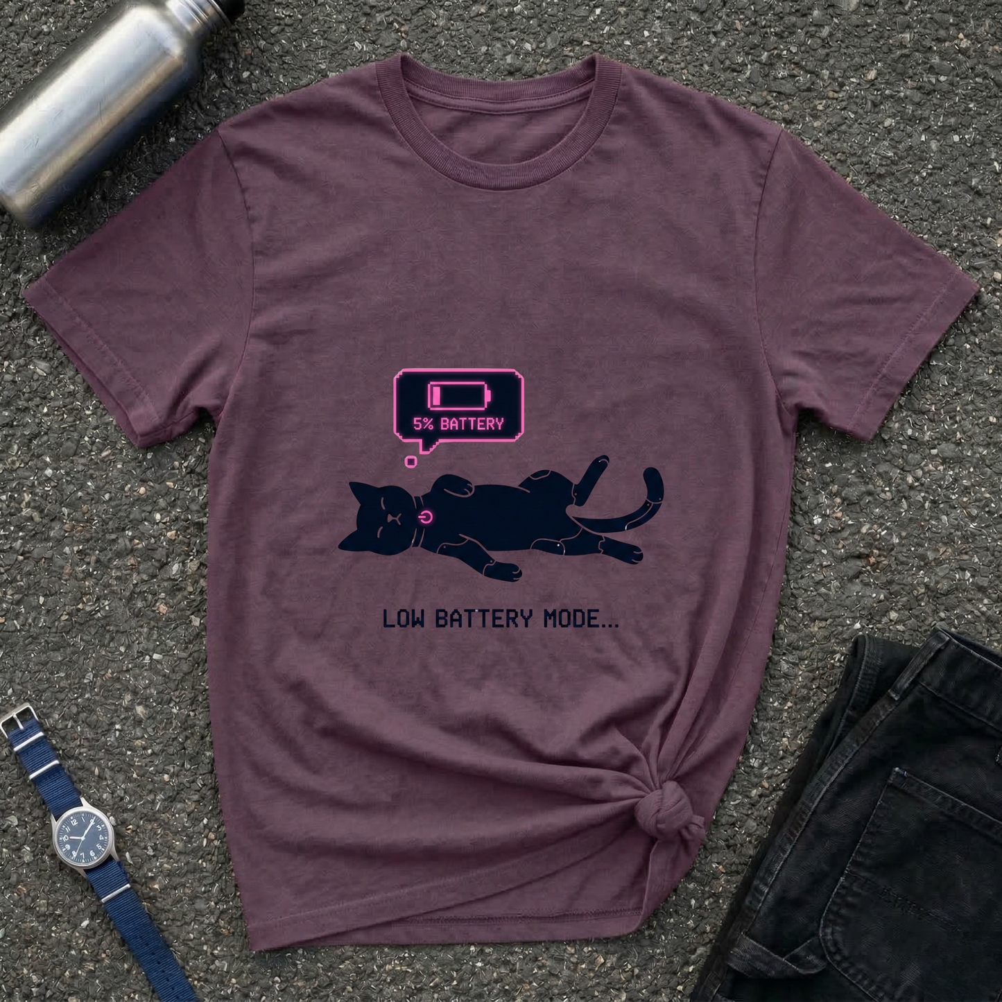Low Battery Mode Cat T-Shirt