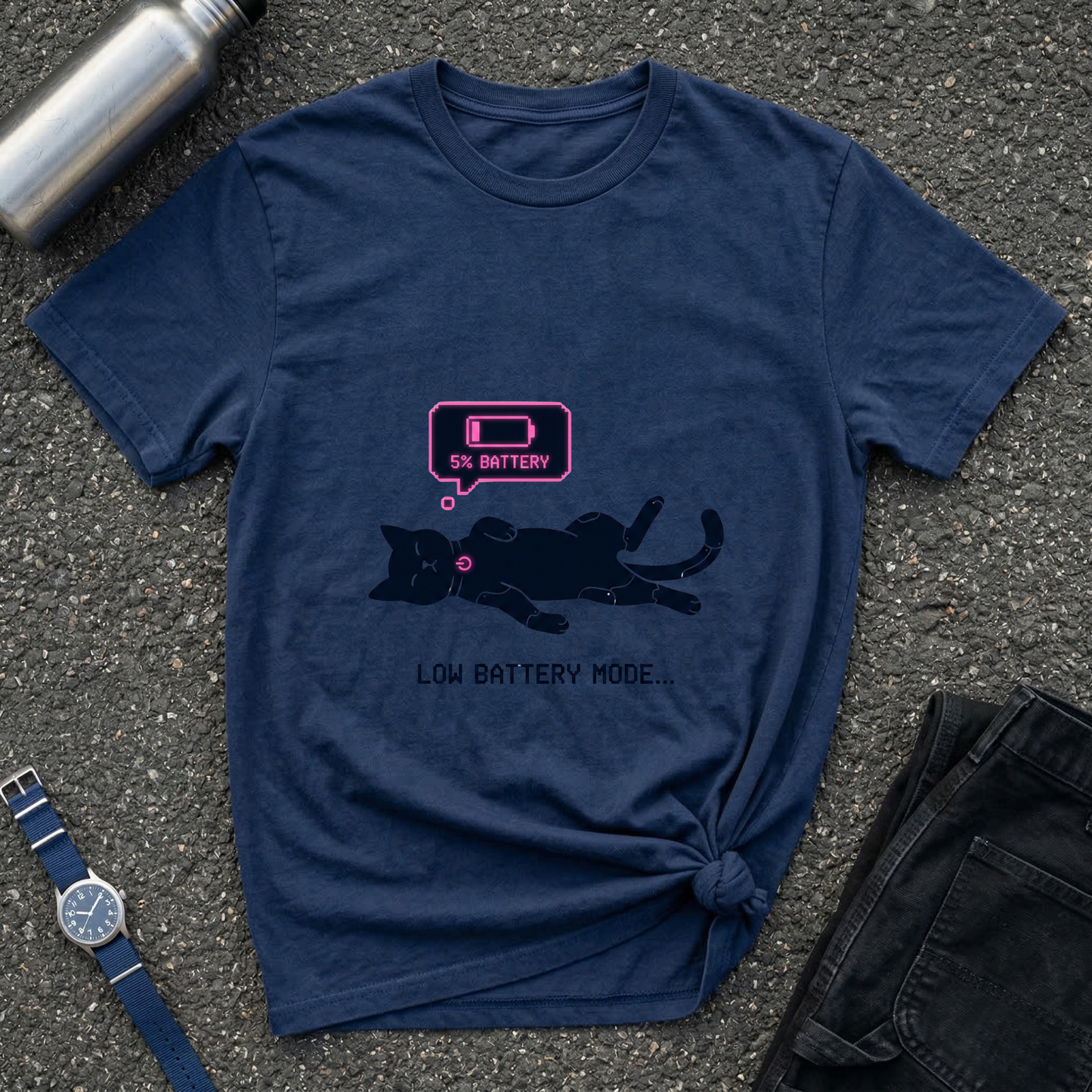 Low Battery Mode Cat T-Shirt