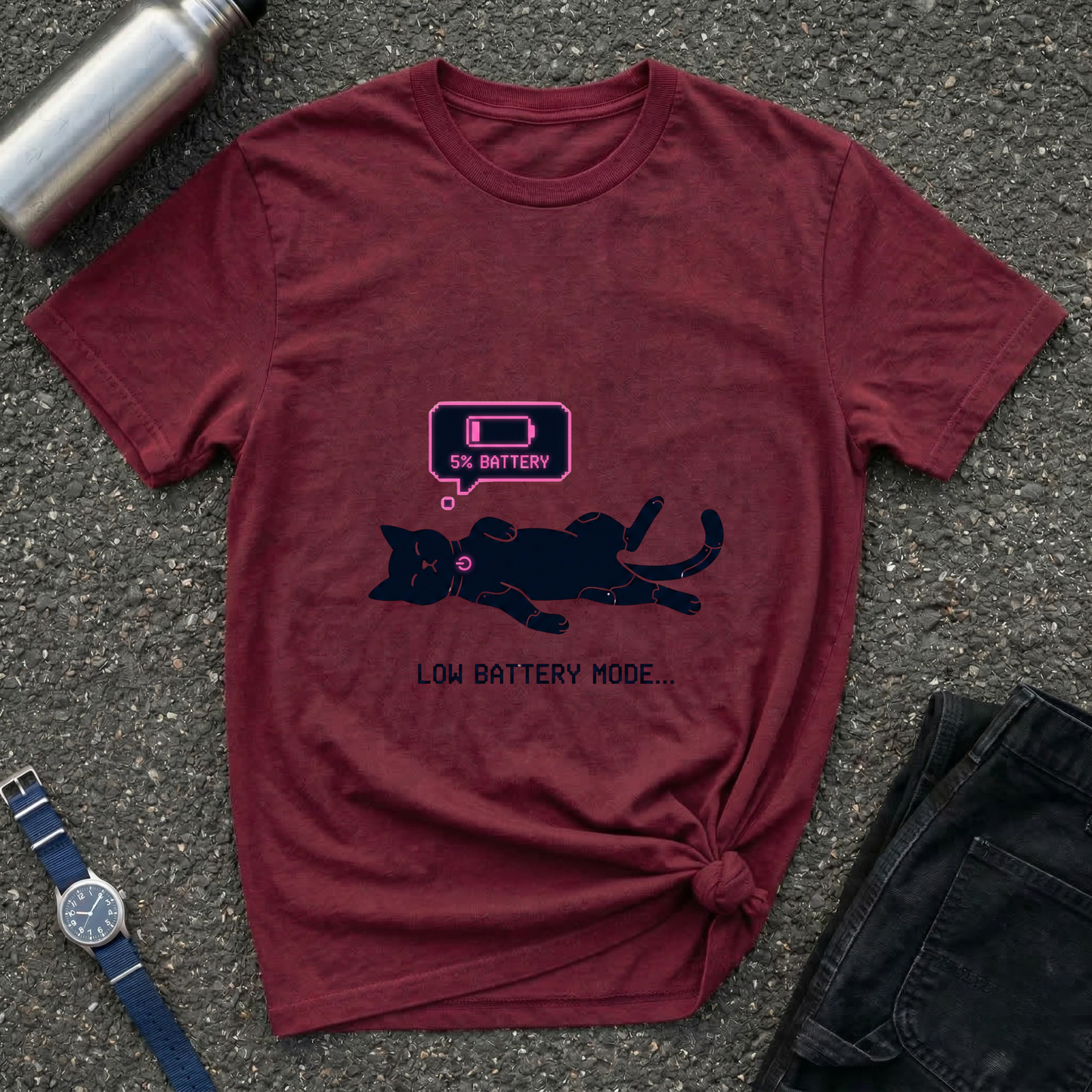 Low Battery Mode Cat T-Shirt