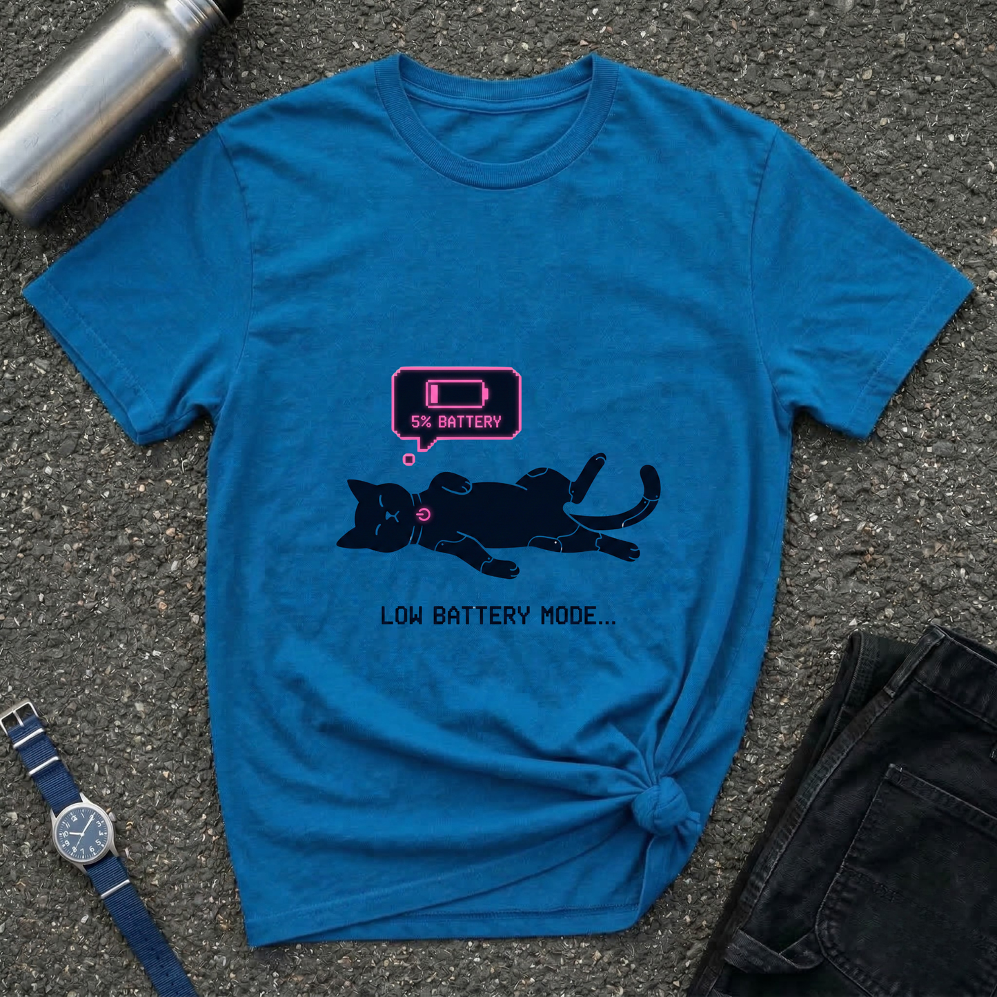 Low Battery Mode Cat T-Shirt
