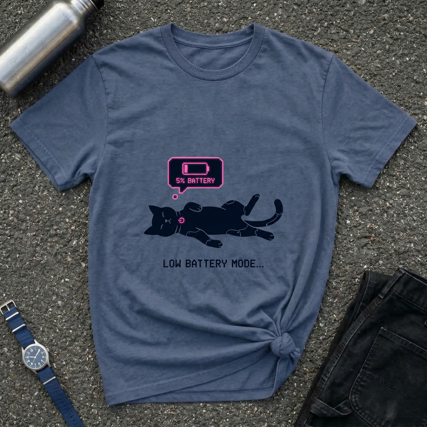 Low Battery Mode Cat T-Shirt