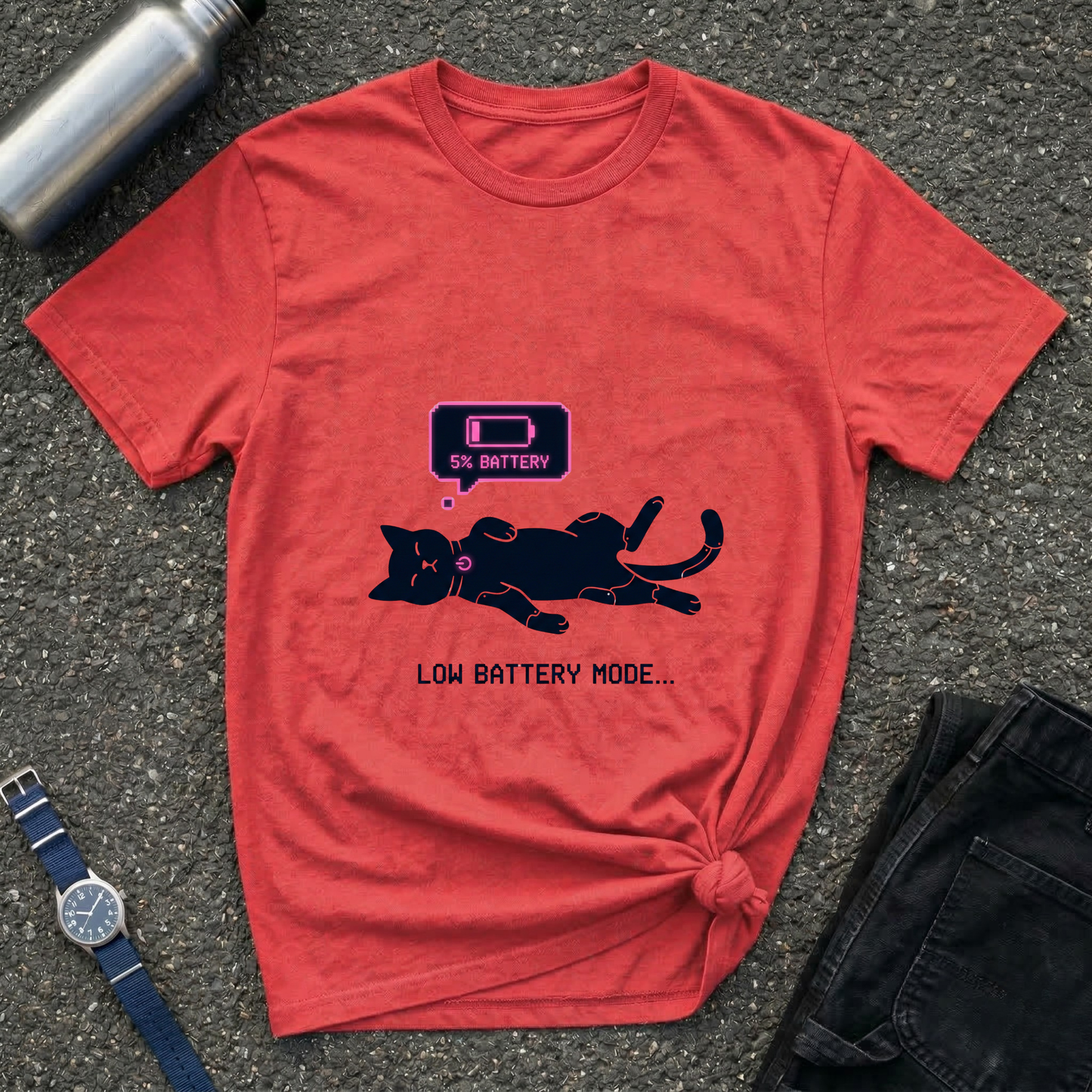 Low Battery Mode Cat T-Shirt