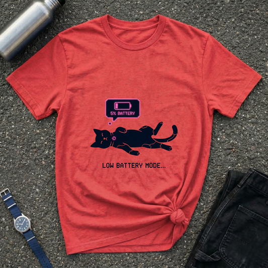 Low Battery Mode Cat T-Shirt