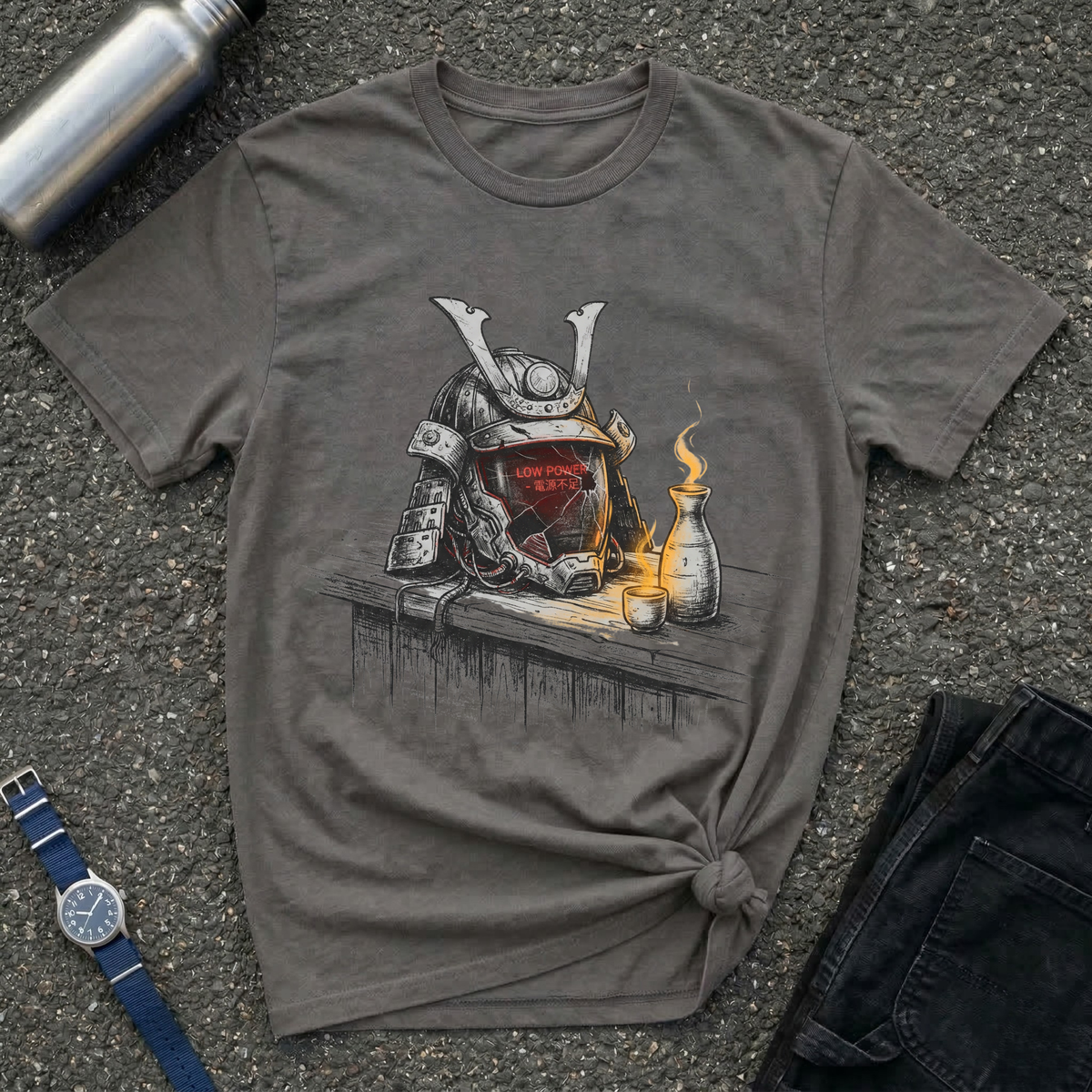 Samurai Helmet & Sake T-Shirt