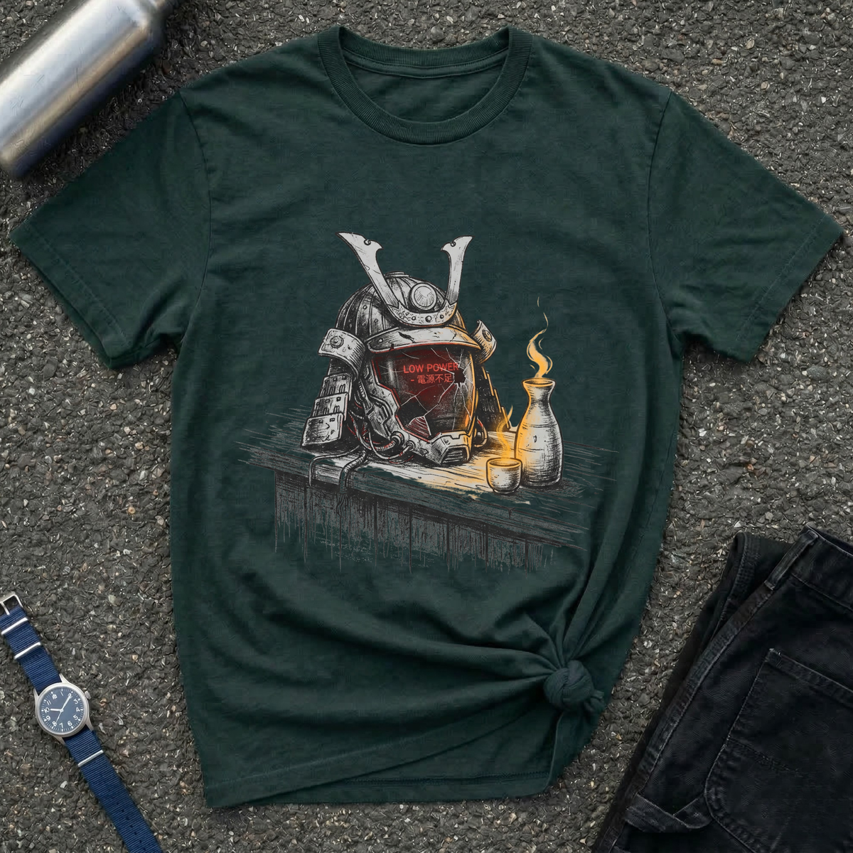 Samurai Helmet & Sake T-Shirt