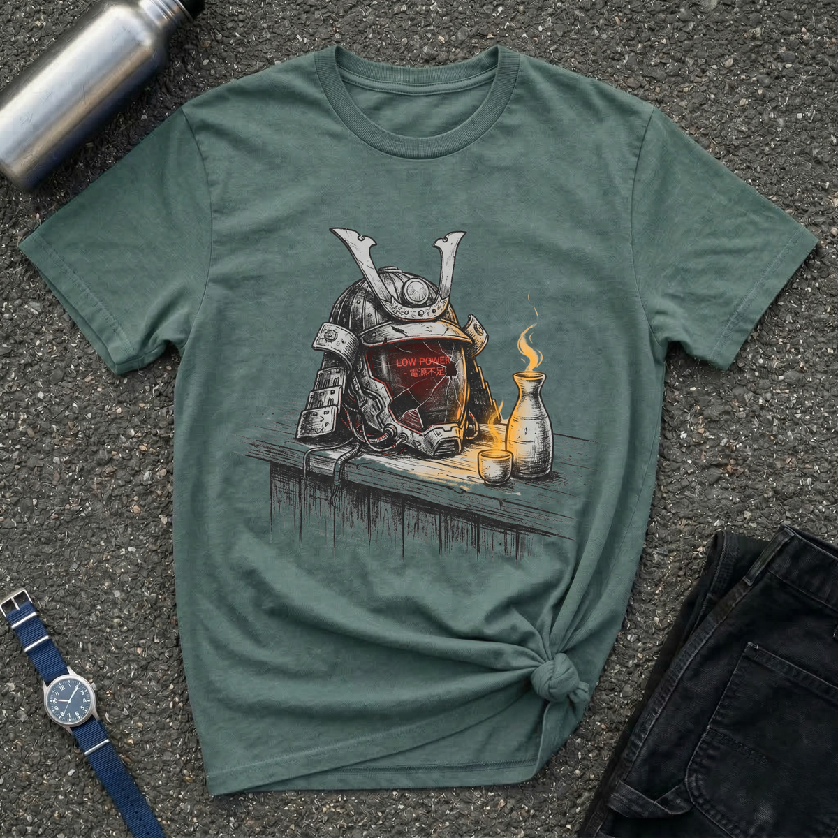Samurai Helmet & Sake T-Shirt