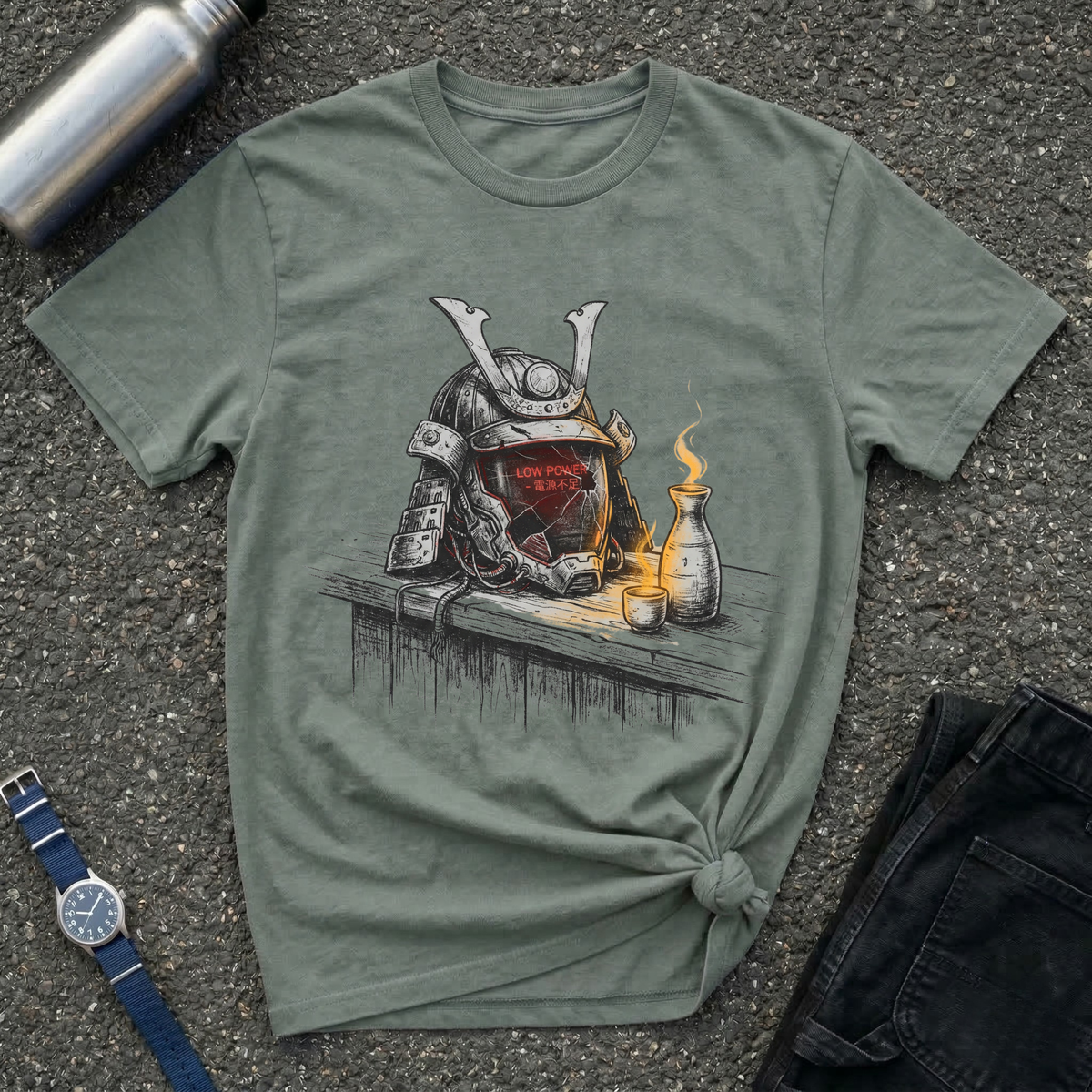 Samurai Helmet & Sake T-Shirt