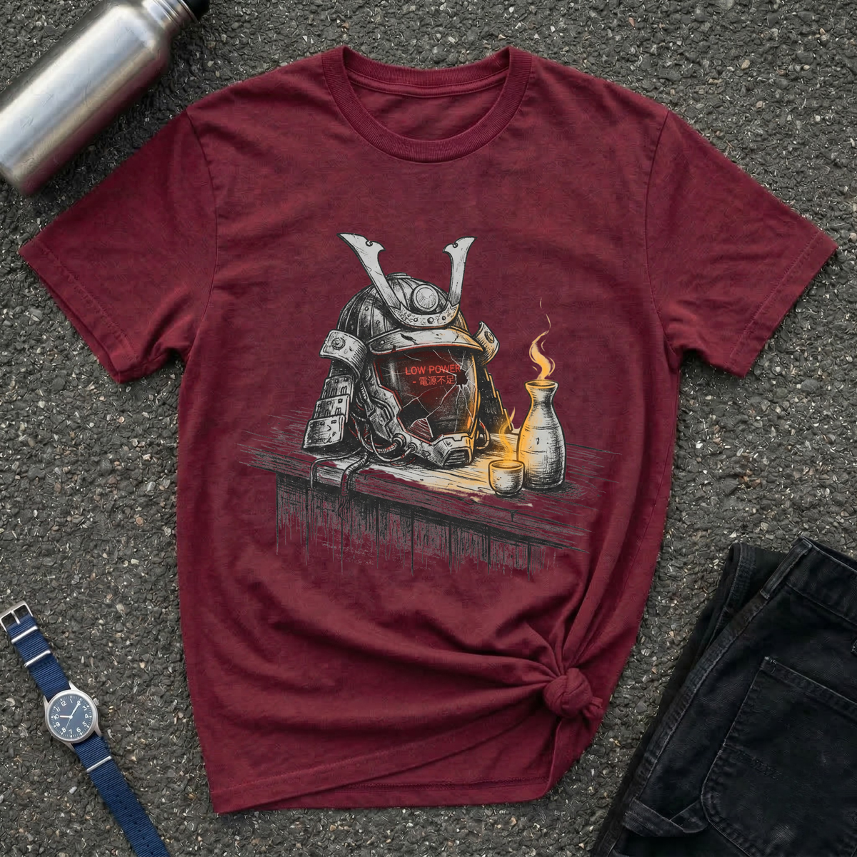 Samurai Helmet & Sake T-Shirt