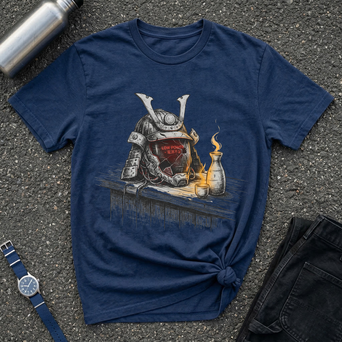 Samurai Helmet & Sake T-Shirt