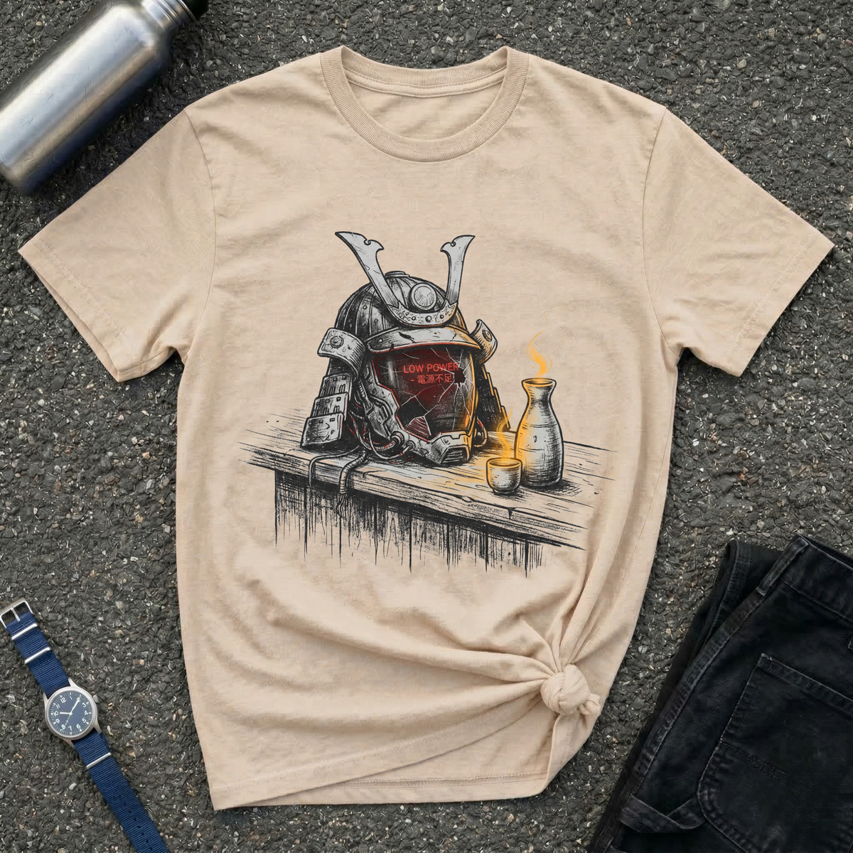 Samurai Helmet & Sake T-Shirt